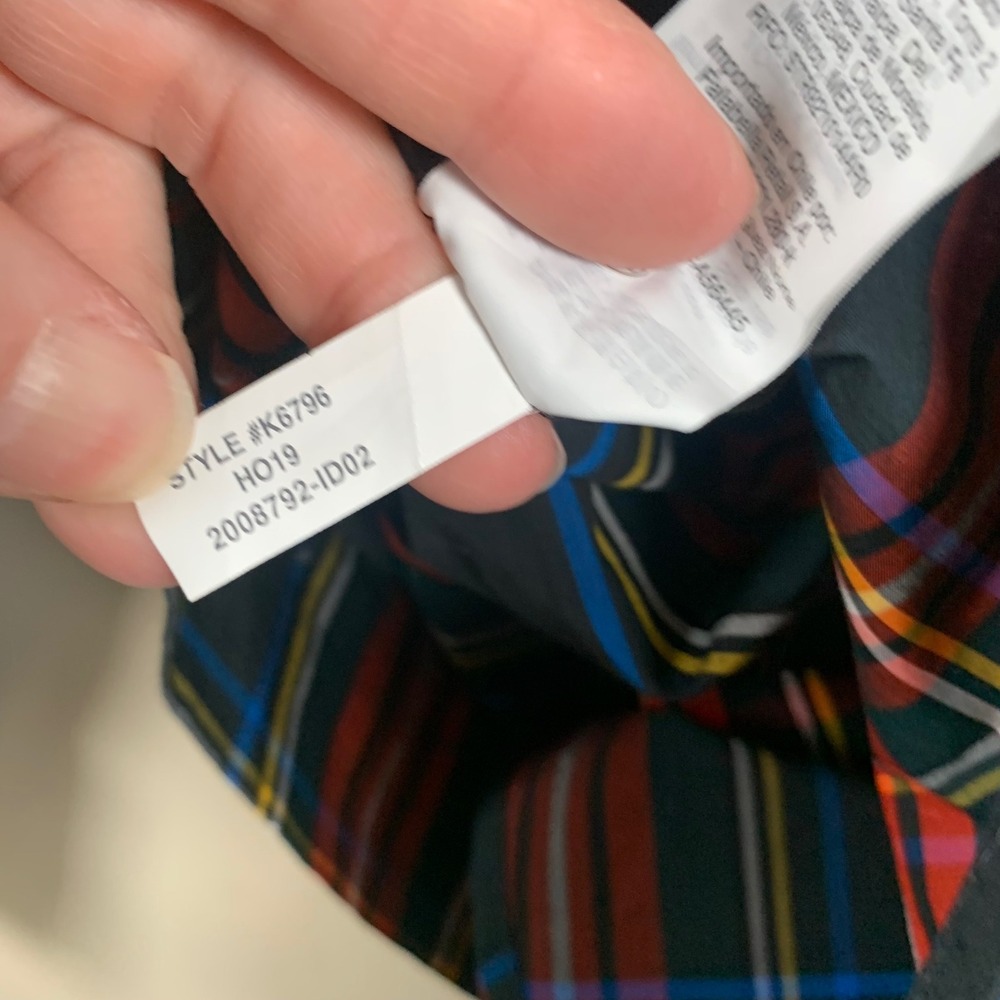 J.Crew Funnel Neck Stewart Tartan Plaid Jeweled Shoulder Blouse Size 12 - Picture 8 of 9
